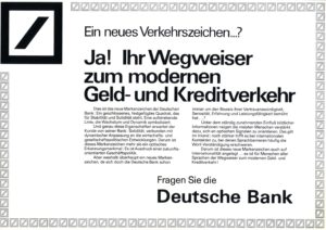 Die erste Werbezeige mit dem neuen Logo in der „Frankfurter Allgemeinen Zeitung“ vom 25. April 1974. © Deutsche Bank