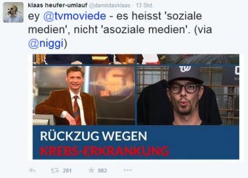 Auch Winterscheidt-Buddy Klaas Heufer-Umlauf reagierte entsetzt (c) Screenshot: Twitter