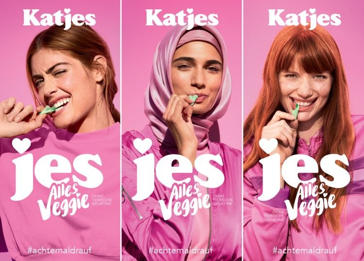 Auf seine Kampagne für vegetarisches Naschwerk mit einem Model mit pinkem Hijab erntete der Süßwarenhersteller Katjes zum Teil erboste Reaktionen. (c) Katjes