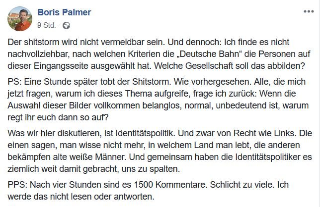 Palmers Statement bei Facebook